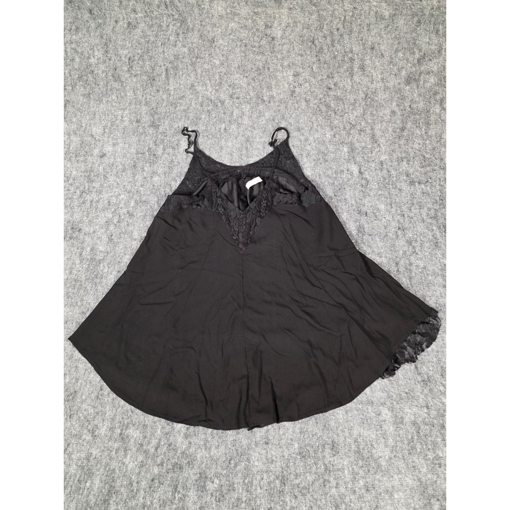 Haute Society Babydoll Cami Top Womens Large Black Lace Trim Swing Tank Rayon